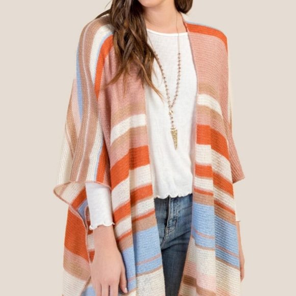 Francesca's Daisy Striped Boho Knit Kimono Cardigan One Size - Picture 2 of 9